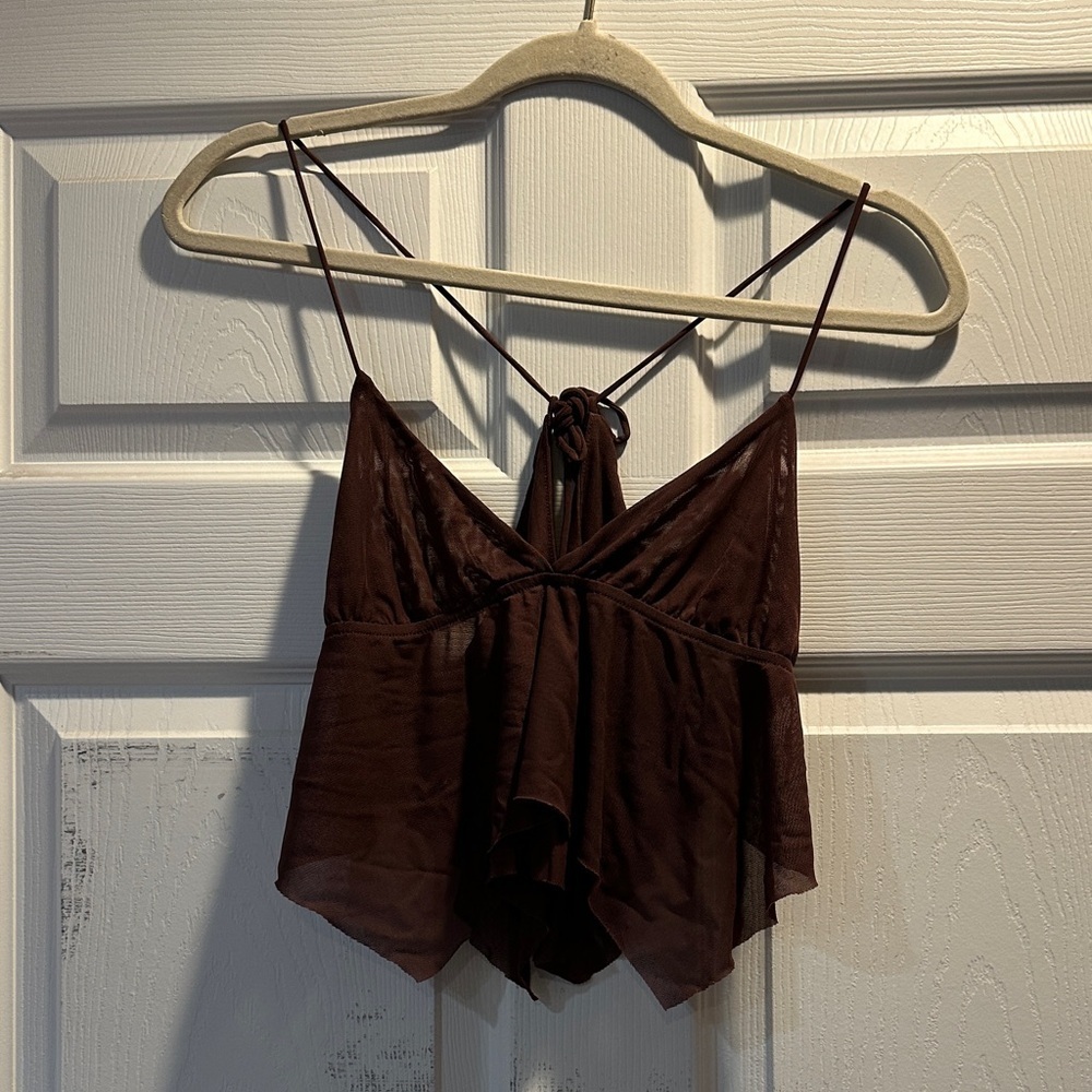 Urban Outfitters Brown Mesh Handkerchief Crop Tank Top S Fairy Fairycore Boho